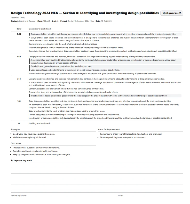 Example PDF feedback output from Marksmith Pro