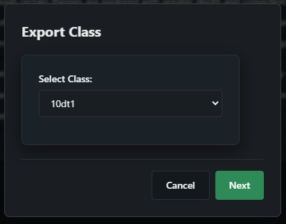 Export Class — select which class to export