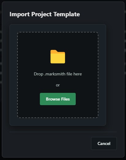 Import Project — drag and drop a shared mark scheme