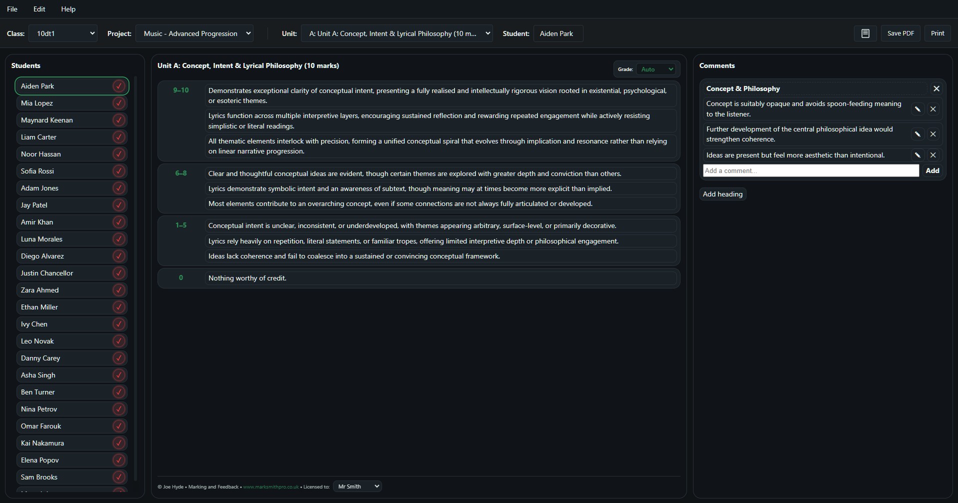 Main marking interface